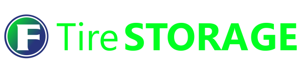 Et logo med en grøn og blå cirkel med et F i midten og en limegrøn tekst, der siger tire storage.